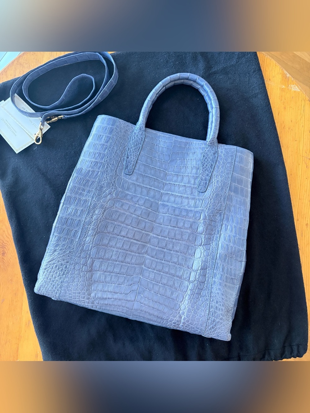 Nancy Gonzalez Purple Crocodile Leather Tote Bag w/ Strap Dust Bag Original Tag